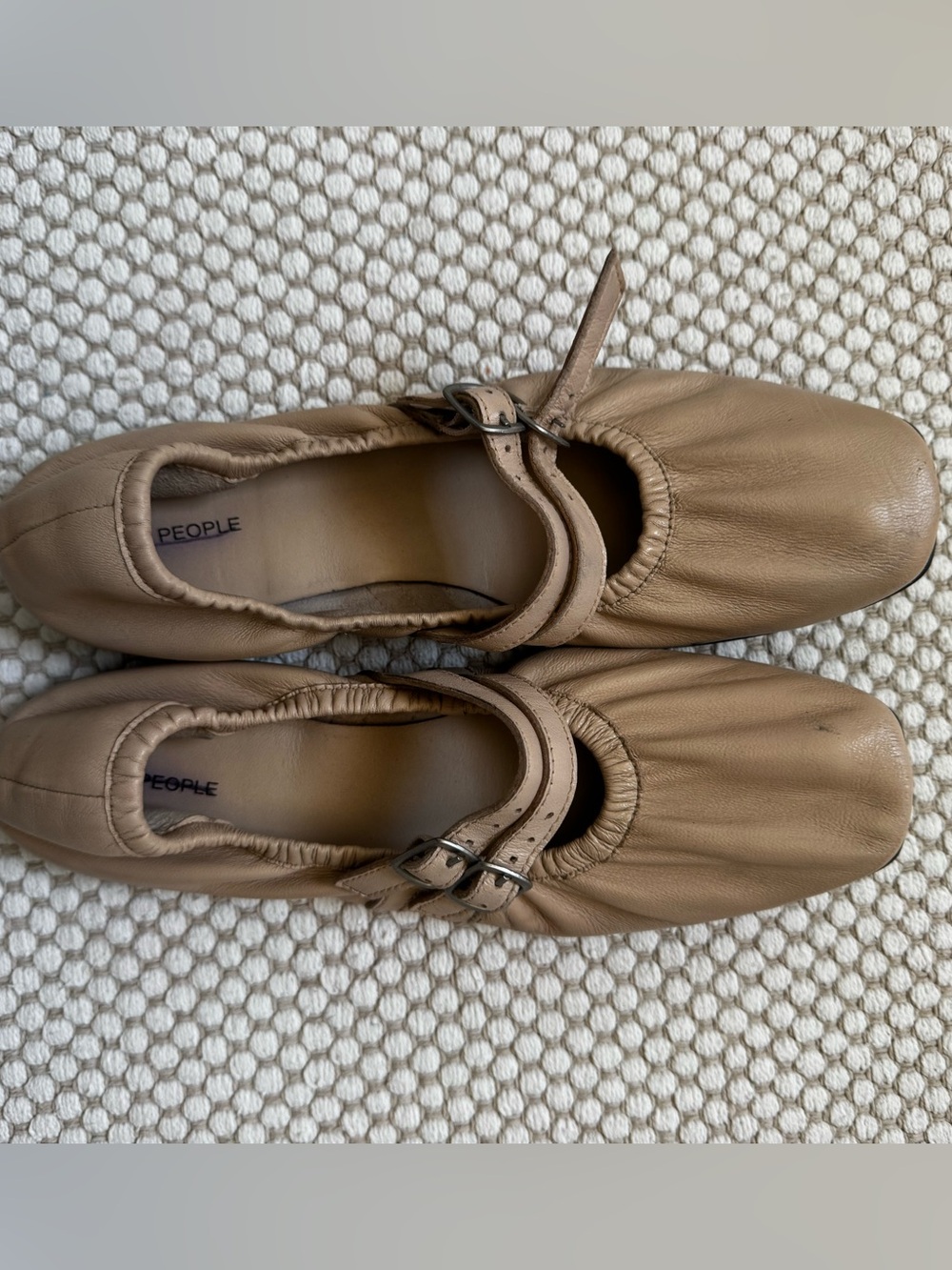 Free People Gemini Woman Tan Leather Buckle Flats